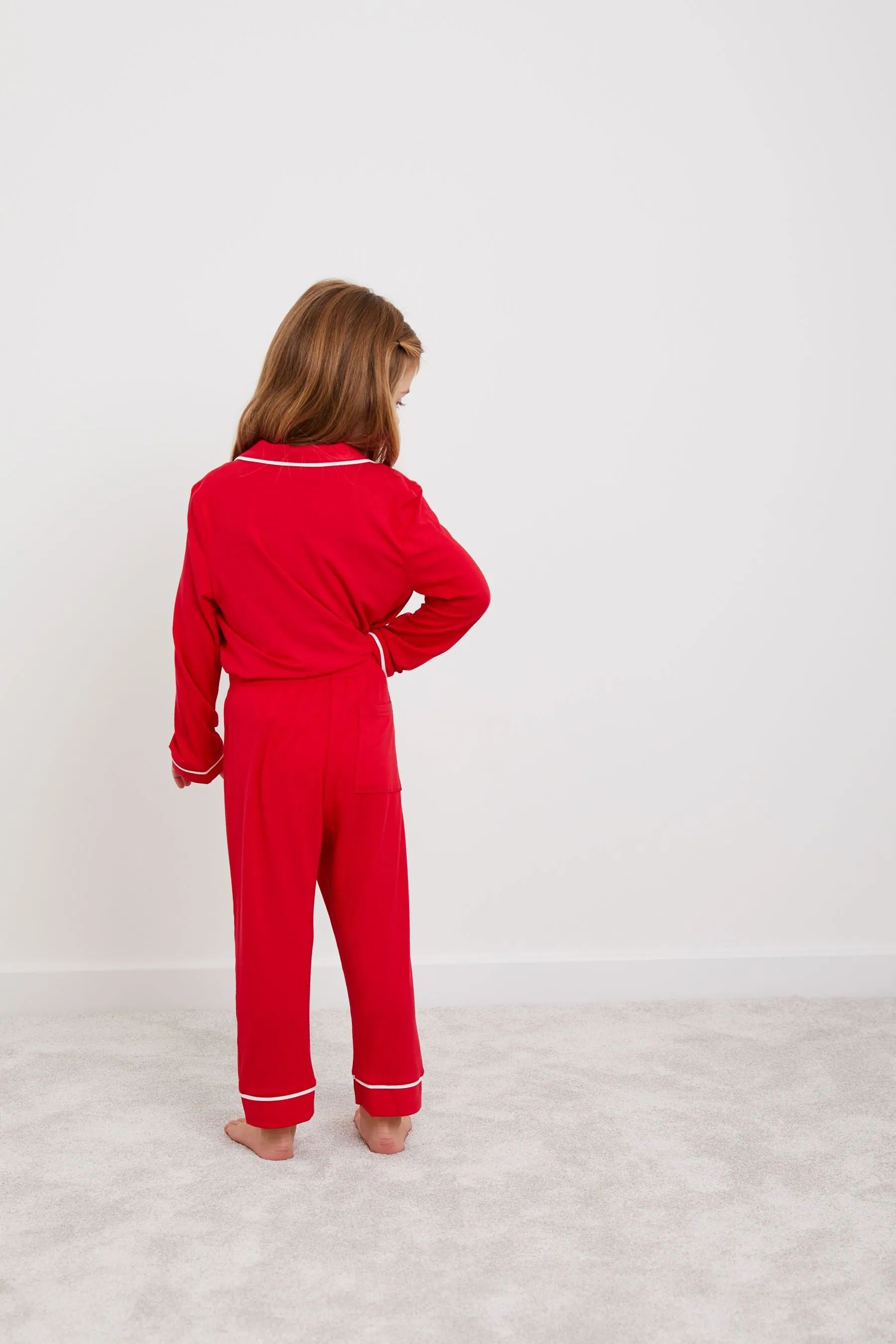 Personalised Christmas Girls Jersey Long Sleeve Pyjama Set - Red