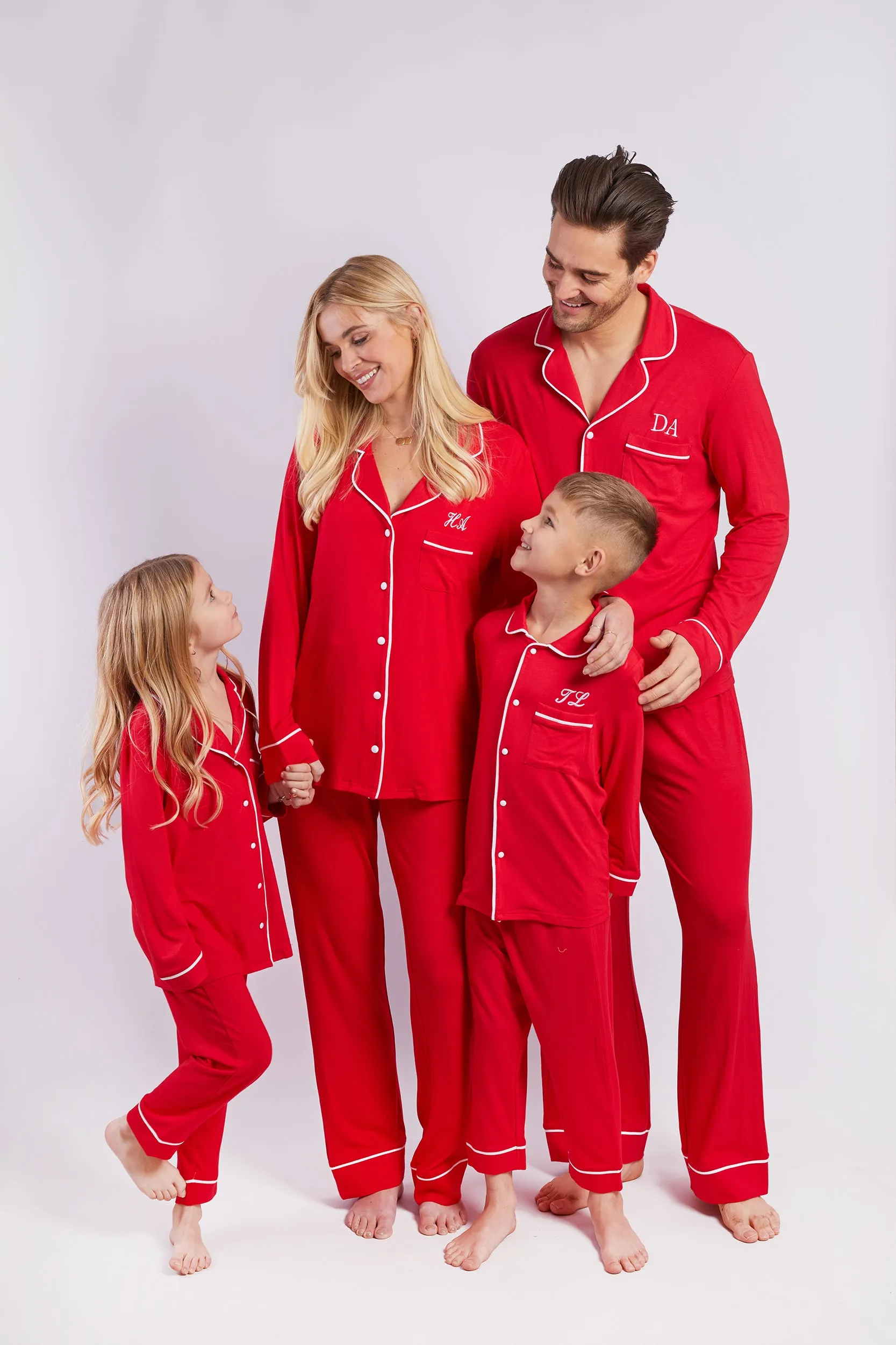 Personalised Christmas Girls Jersey Long Sleeve Pyjama Set - Red