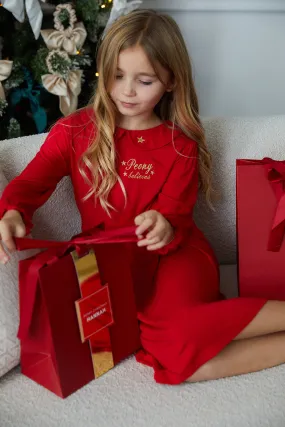 Personalised Christmas Girls Night Dress - Red