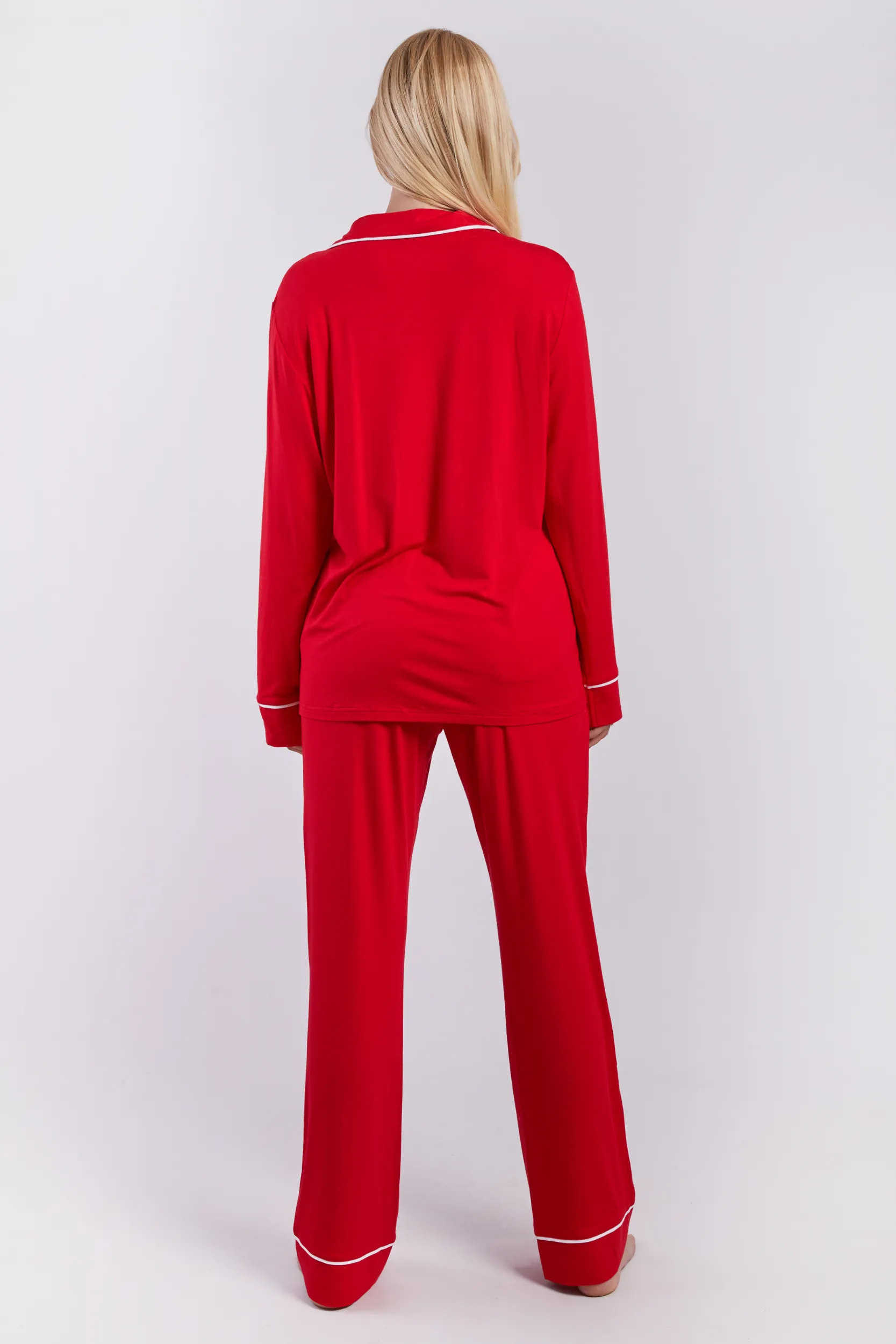 Personalised Christmas Jersey Long Sleeve Pyjama Set - Red