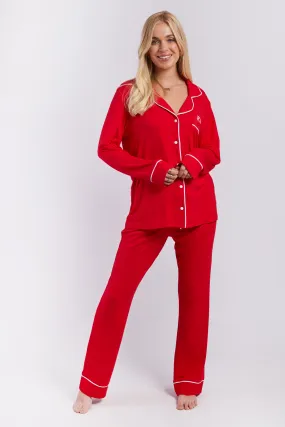 Personalised Christmas Jersey Long Sleeve Pyjama Set - Red