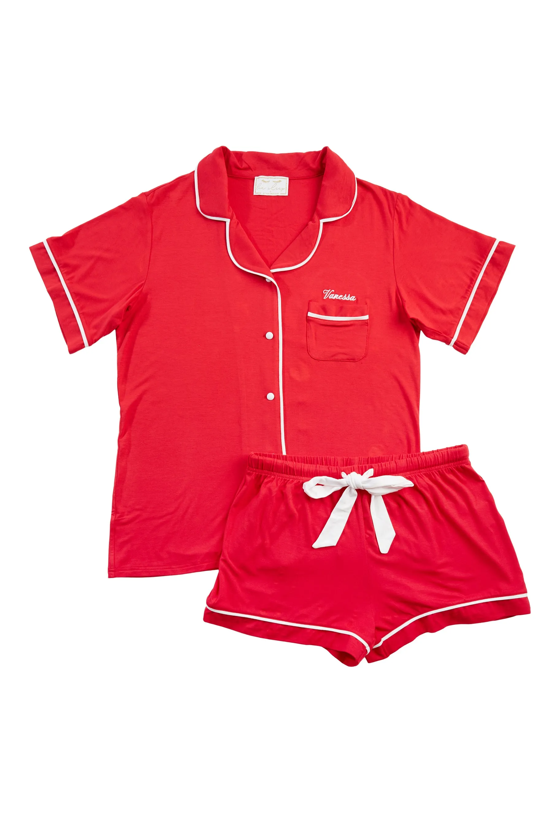 Personalised Christmas Jersey Short Sleeve Pyjama Set - Red