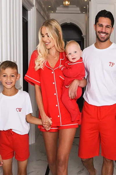 Personalised Christmas Jersey Short Sleeve Pyjama Set - Red