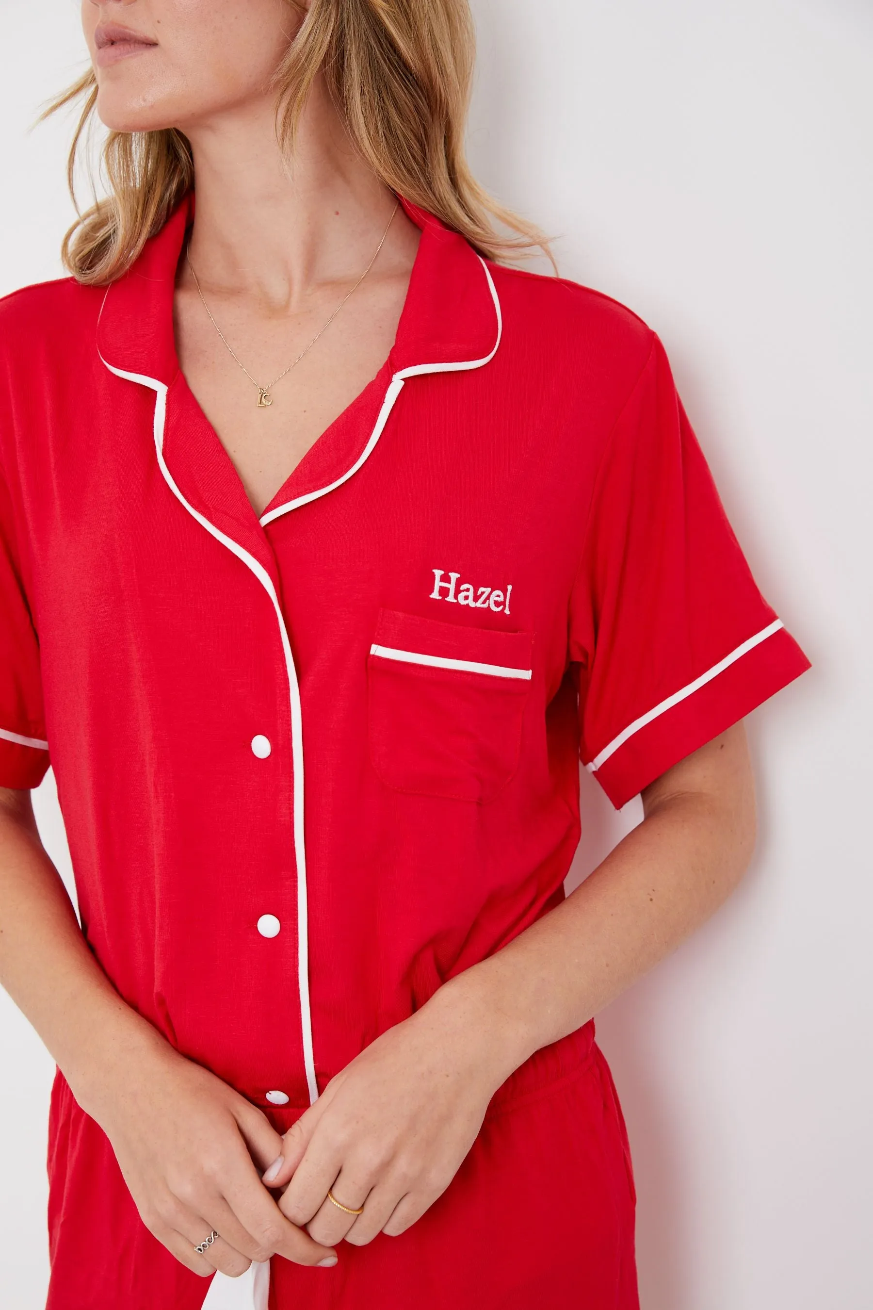 Personalised Christmas Jersey Short Sleeve Pyjama Set - Red