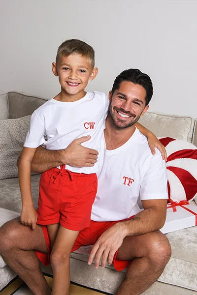 Personalised Christmas Mens Short Pyjama Set - White/Red