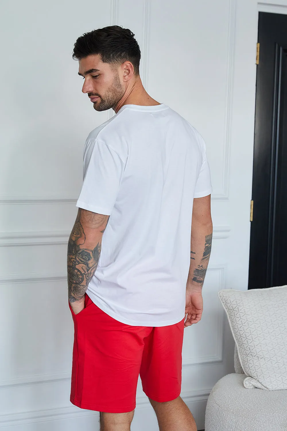 Personalised Christmas Mens Short Pyjama Set - White/Red