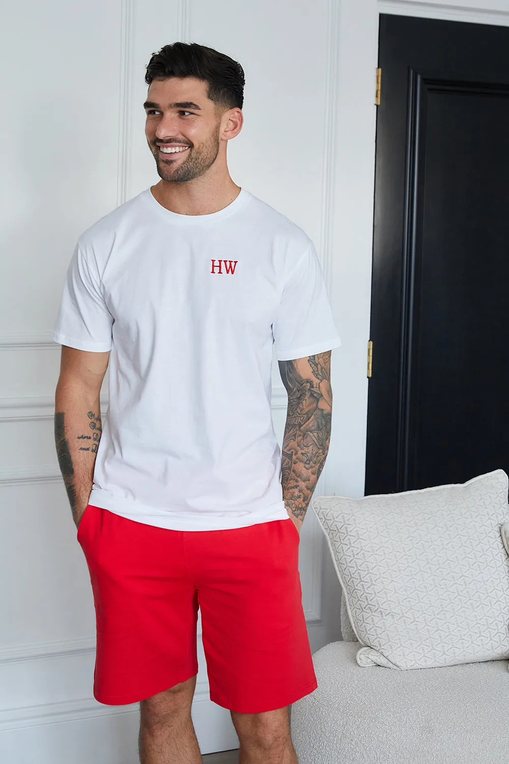 Personalised Christmas Mens Short Pyjama Set - White/Red