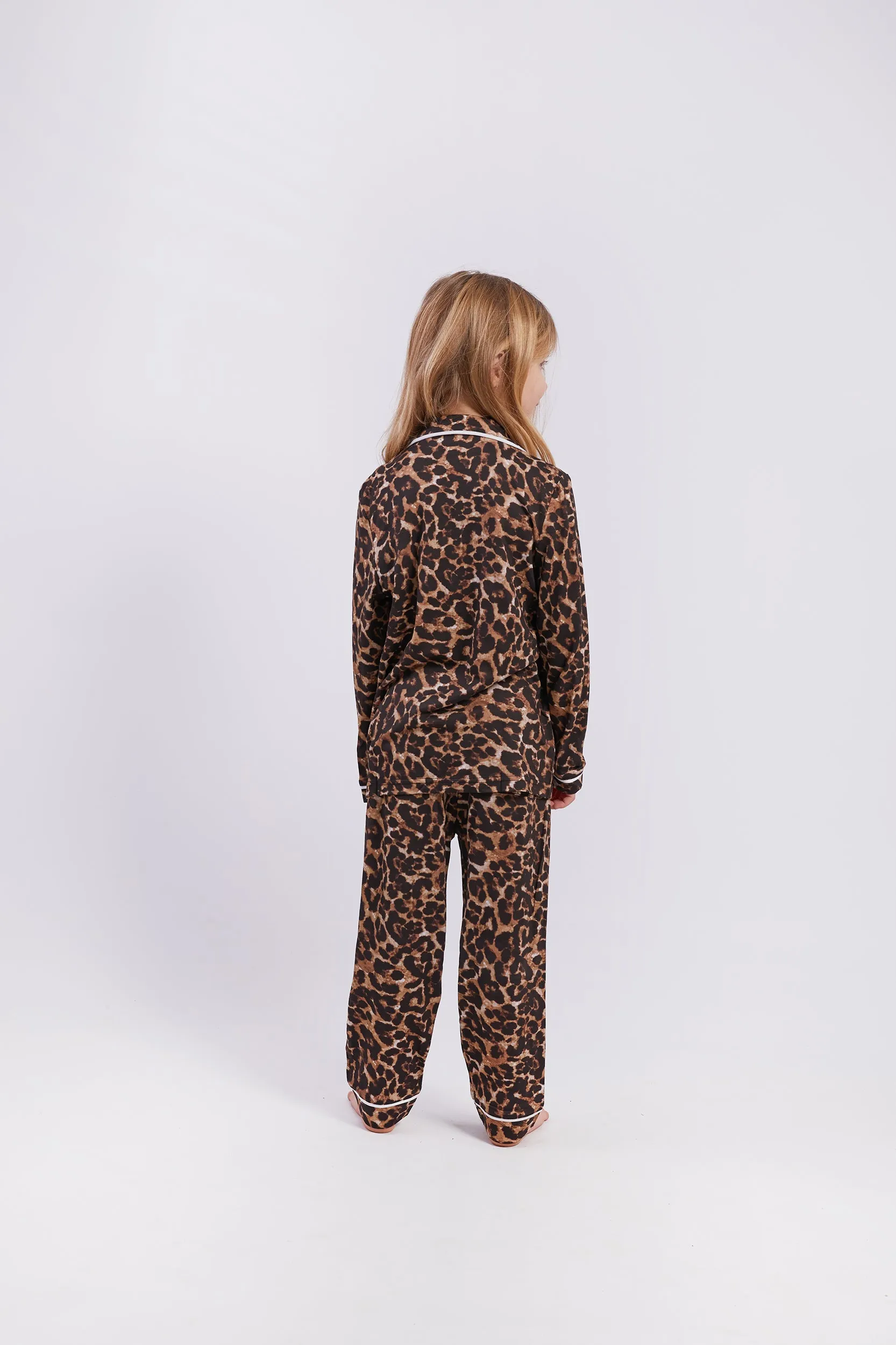 Personalised Girls Jersey Long Sleeve Pyjama Set - Leopard