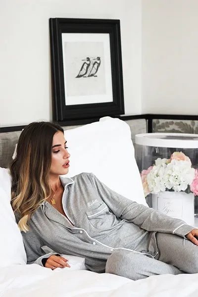 Personalised Jersey Long Sleeve Pyjama Set - Grey