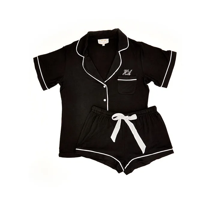 Personalised Jersey Short Sleeve Pyjama Set - Black