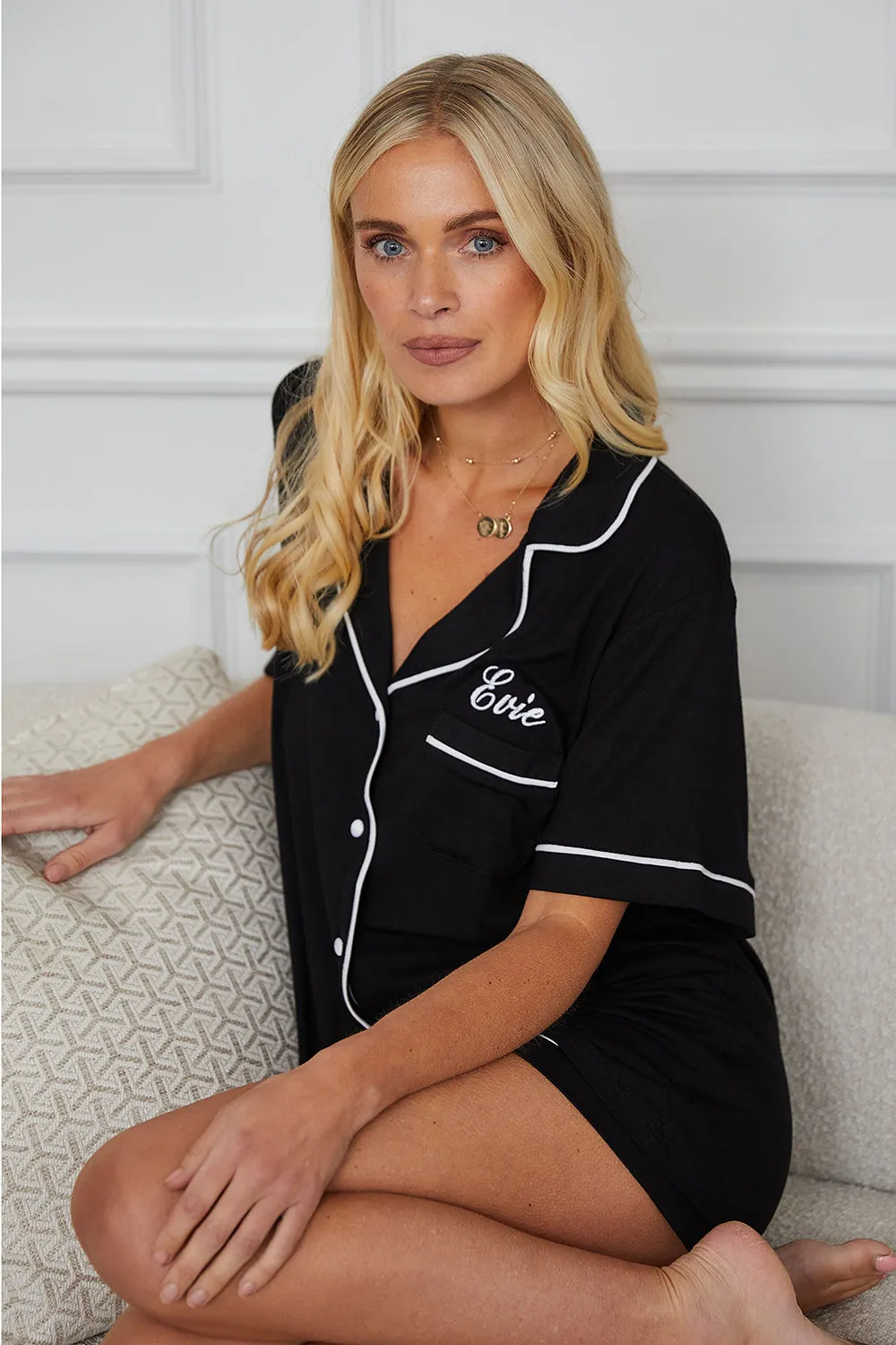 Personalised Jersey Short Sleeve Pyjama Set - Black