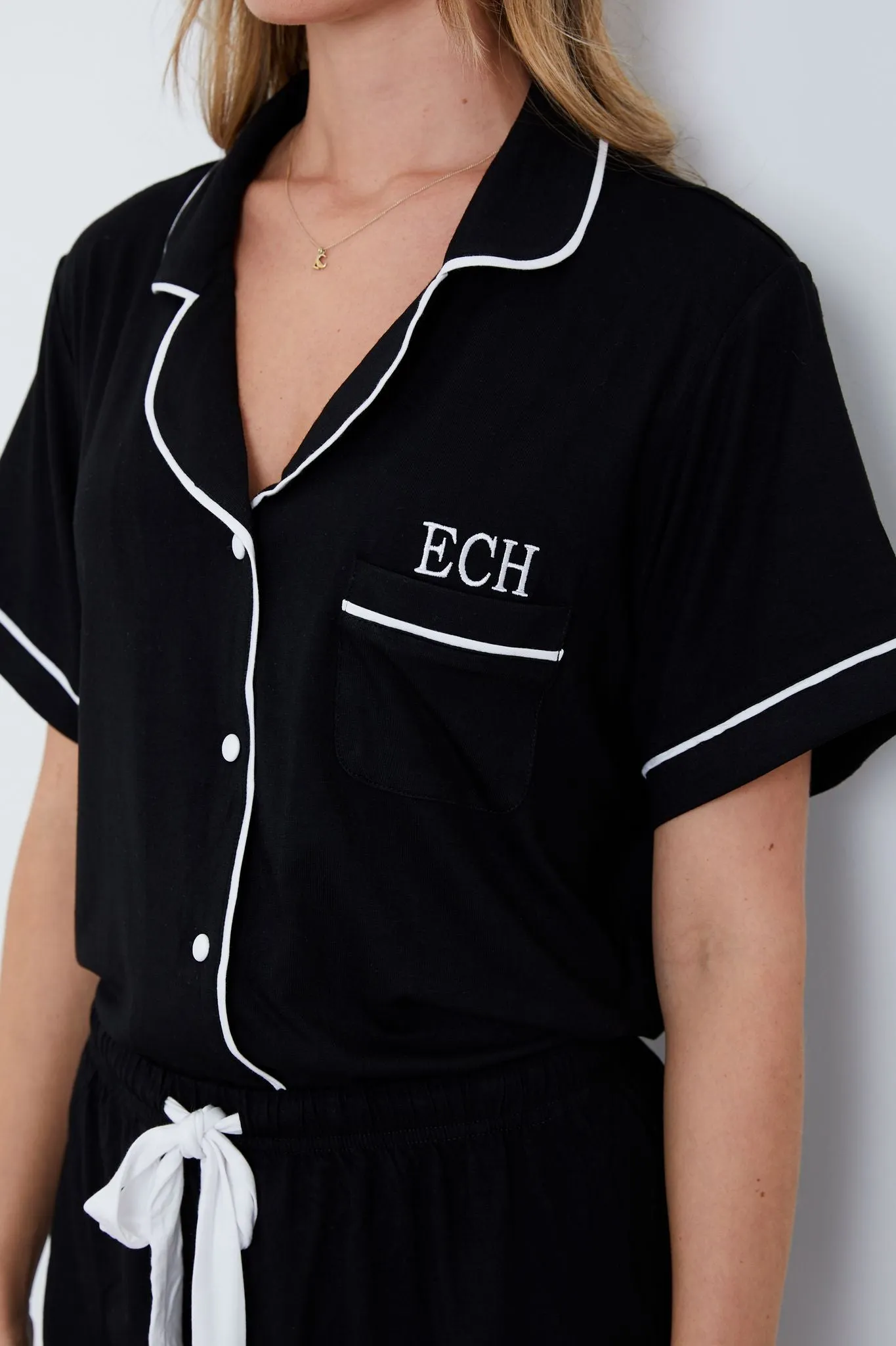 Personalised Jersey Short Sleeve Pyjama Set - Black