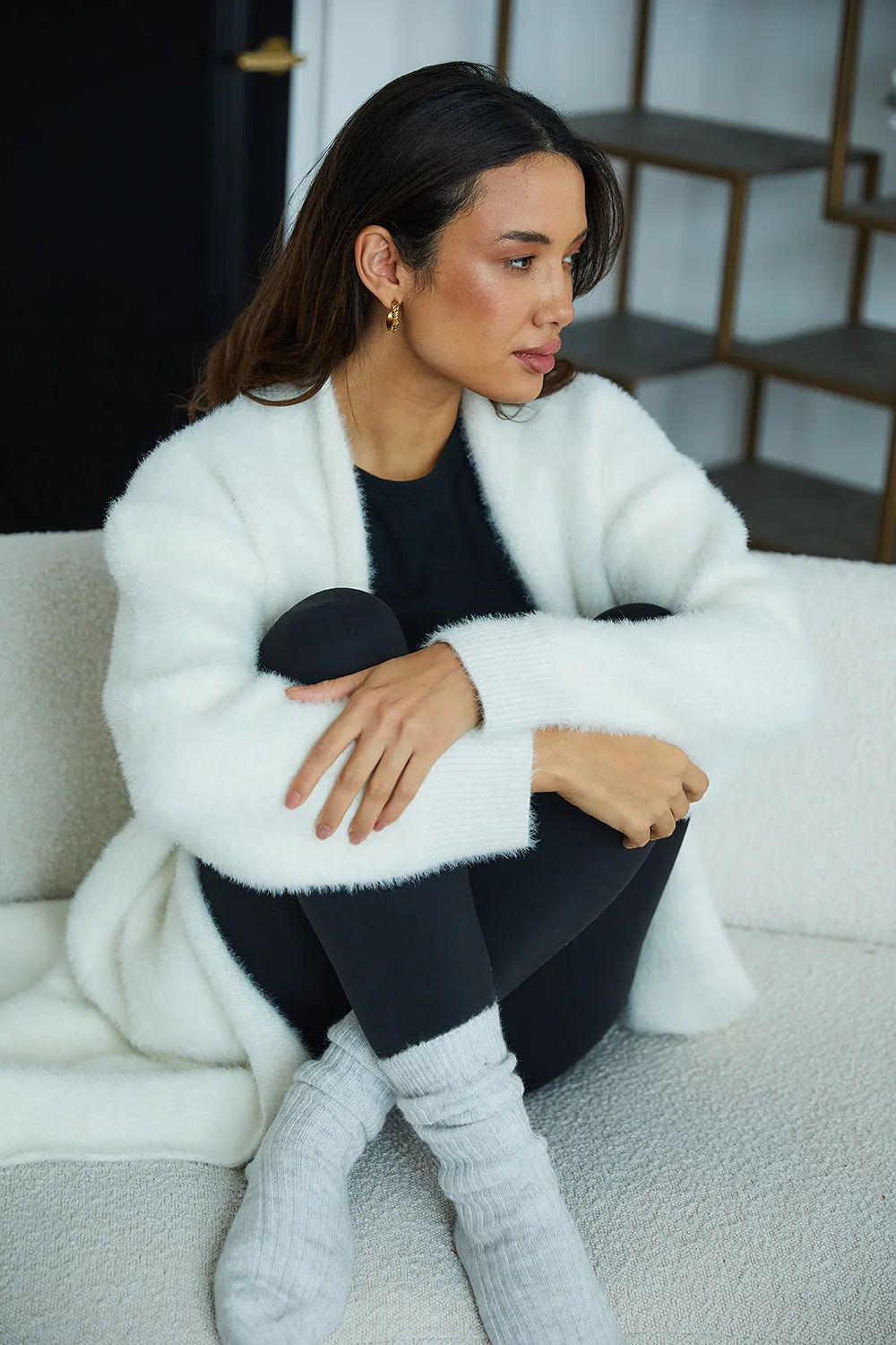 Personalised Luxury Knitted  Cosy Longline Robe Cardigan - Ivory