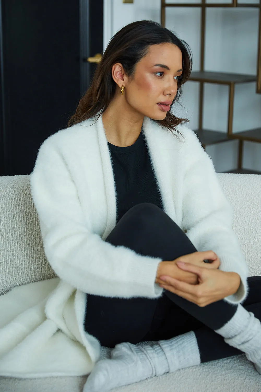 Personalised Luxury Knitted  Cosy Longline Robe Cardigan - Ivory