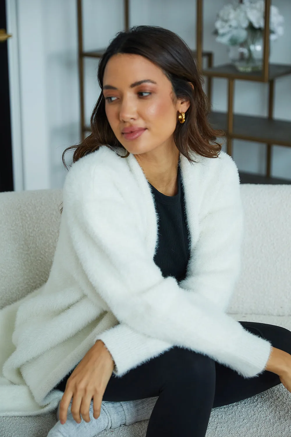 Personalised Luxury Knitted  Cosy Longline Robe Cardigan - Ivory