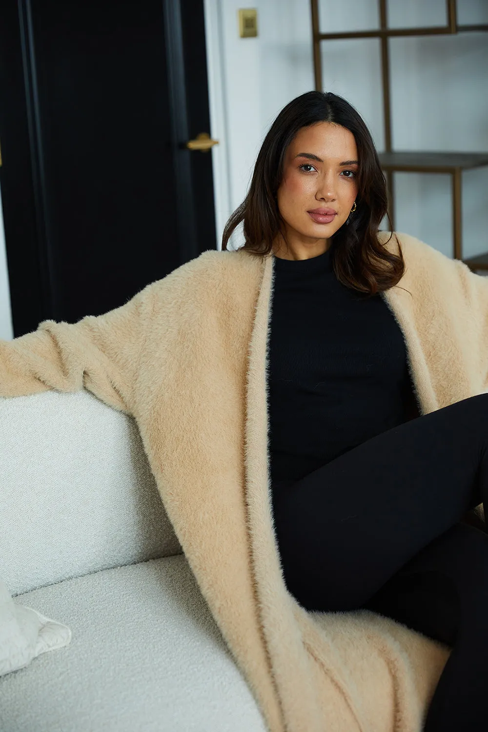 Personalised Luxury Knitted Cosy Longline Robe Cardigan - Sand