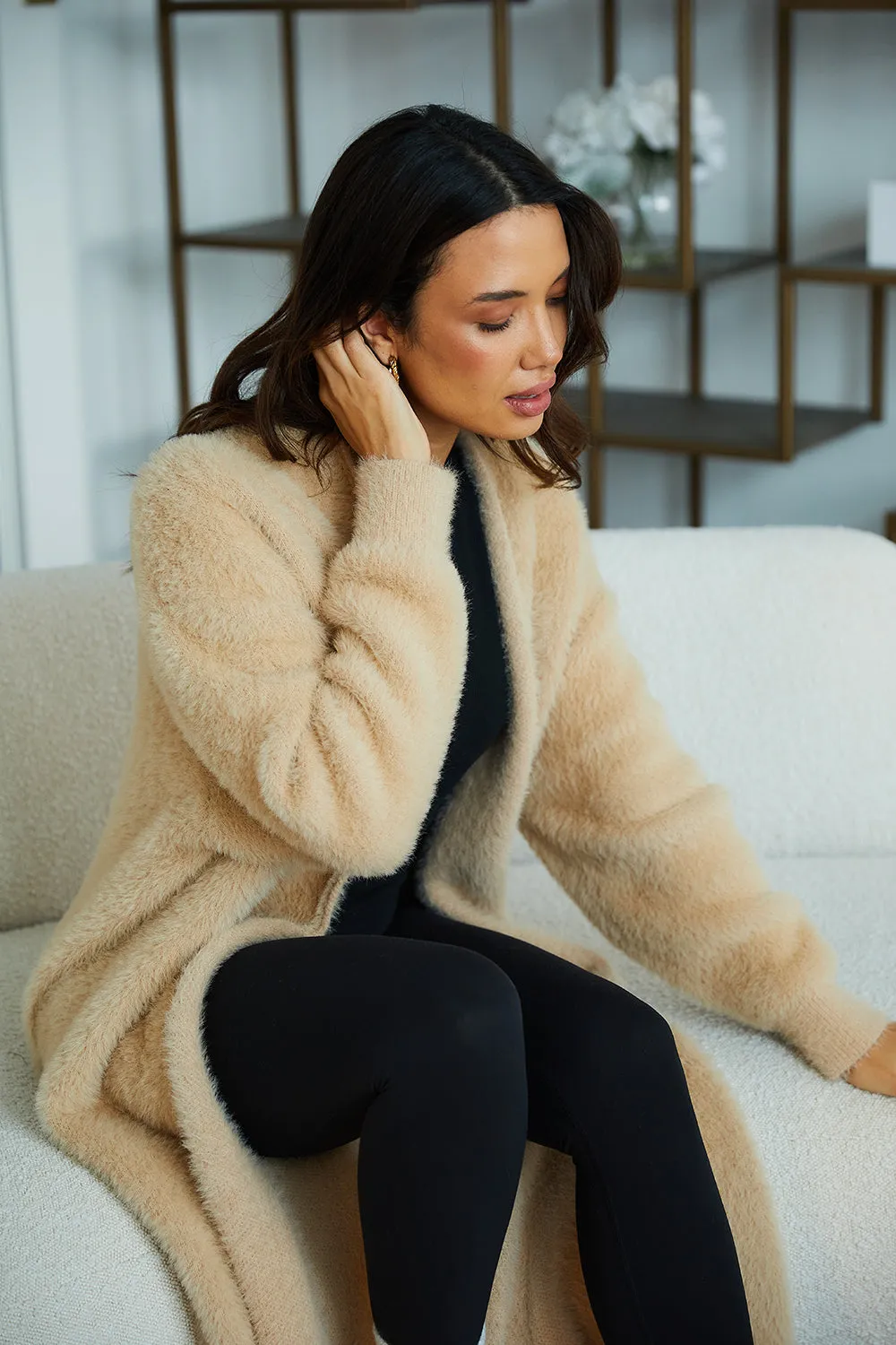 Personalised Luxury Knitted Cosy Longline Robe Cardigan - Sand
