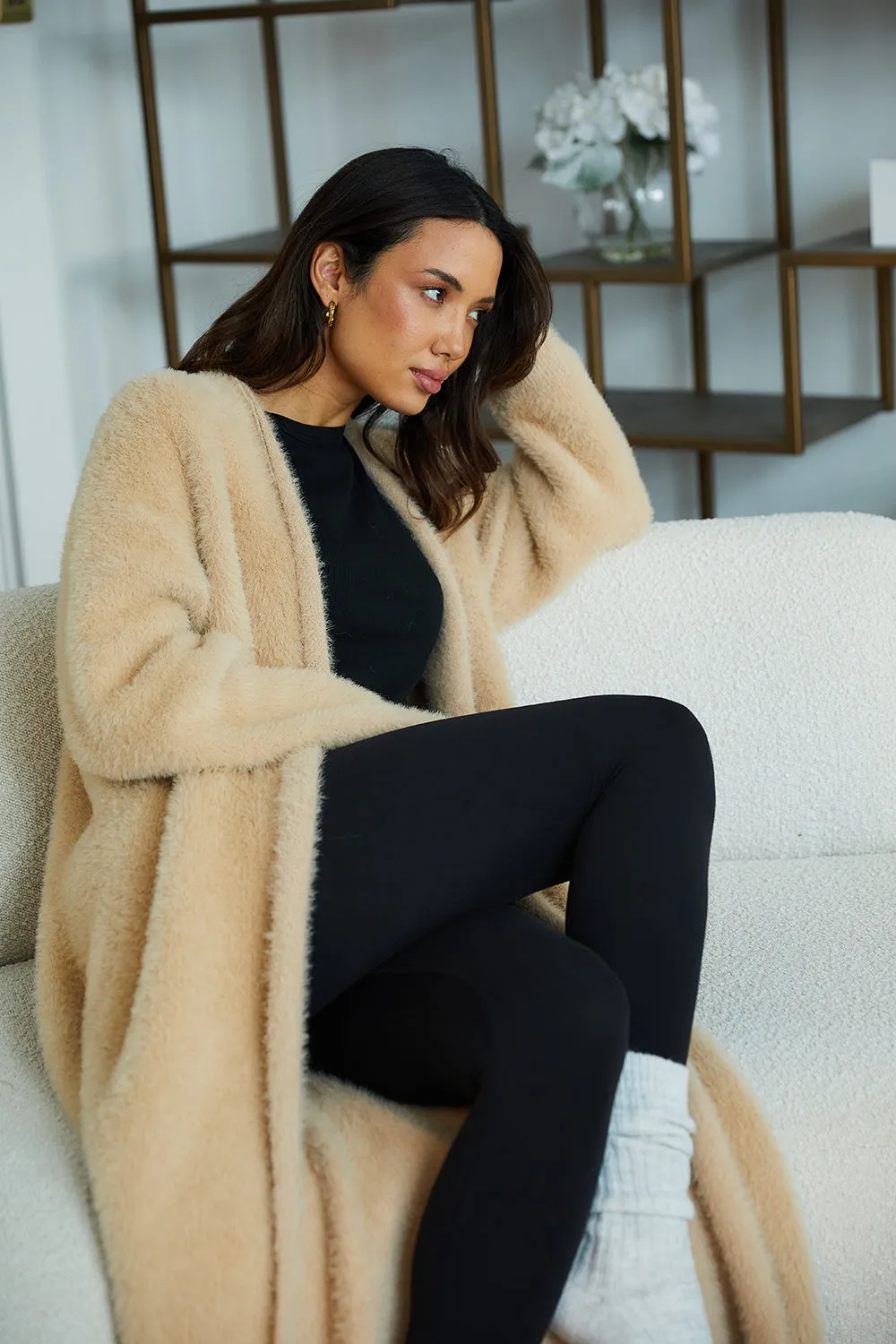 Personalised Luxury Knitted Cosy Longline Robe Cardigan - Sand