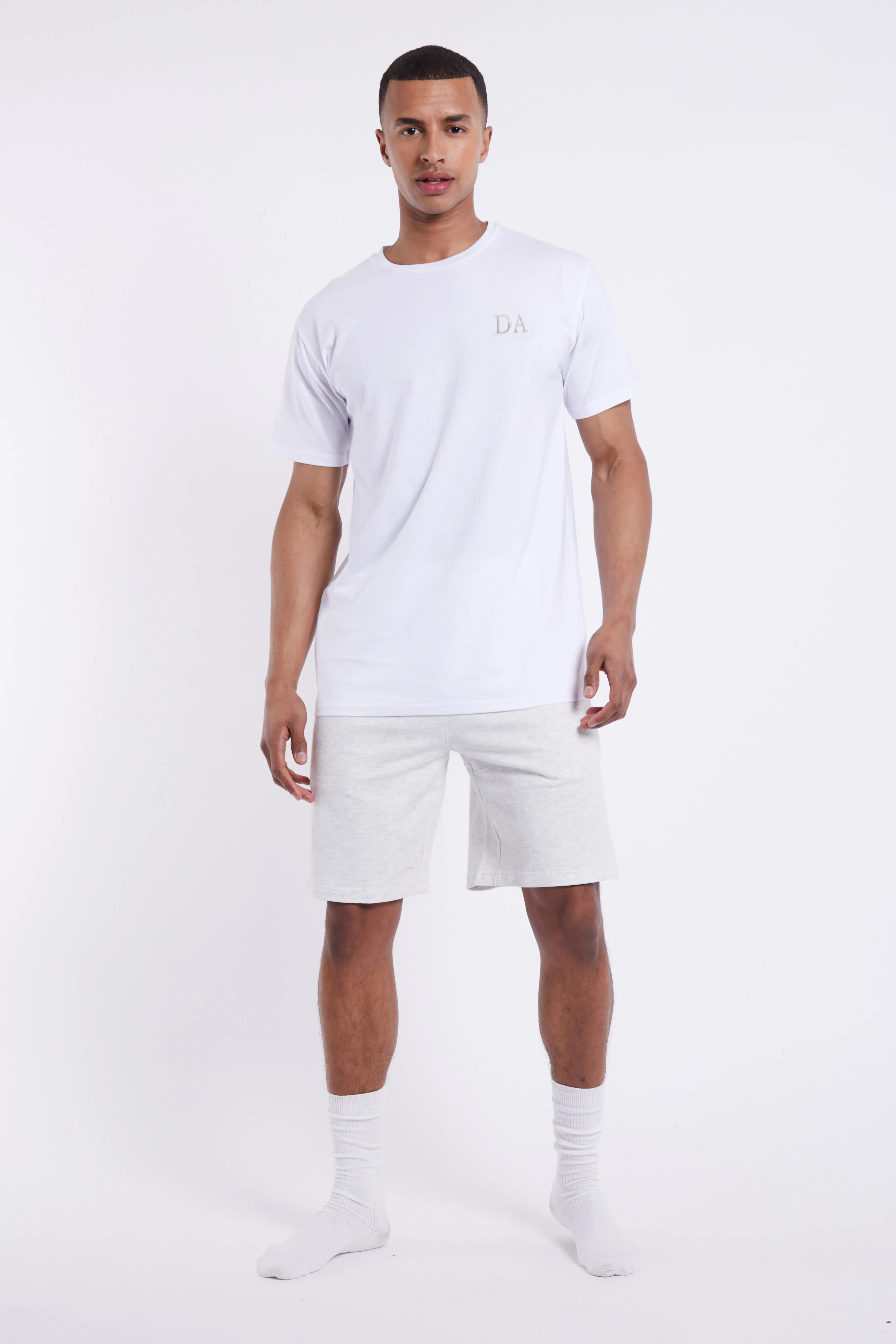 Personalised Mens Short Pyjama Set - White/Grey