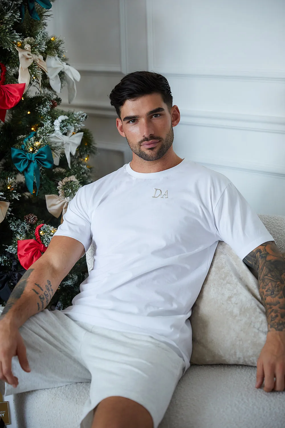 Personalised Mens Short Pyjama Set - White/Grey