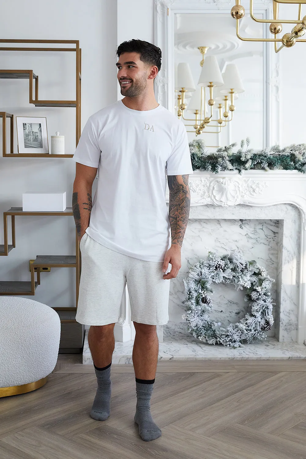 Personalised Mens Short Pyjama Set - White/Grey