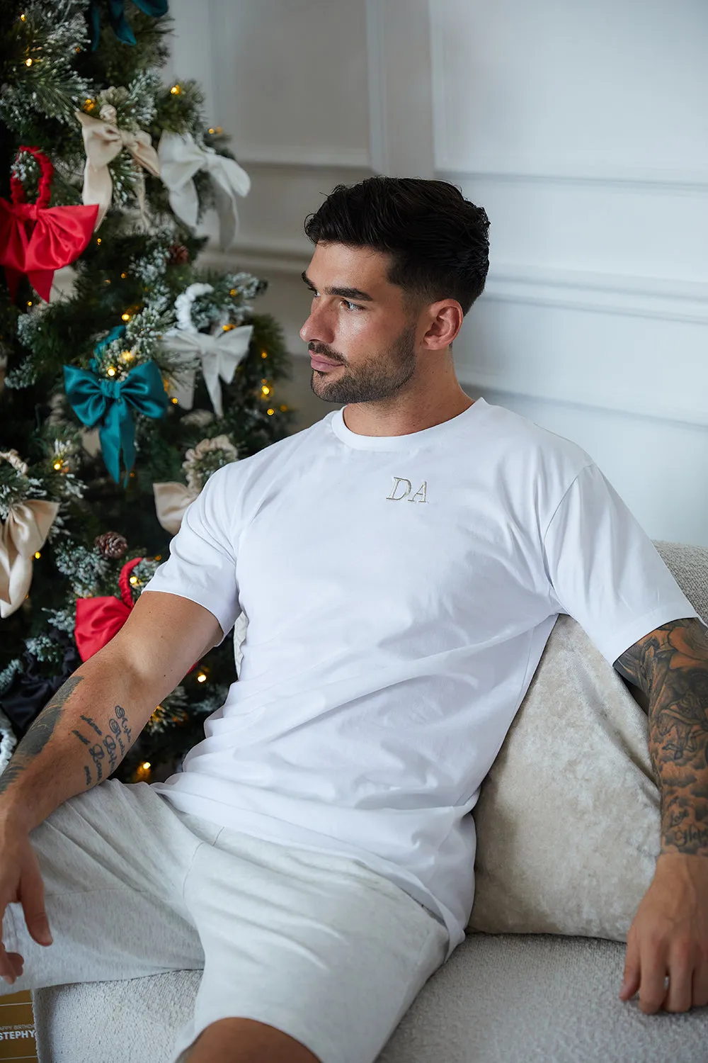 Personalised Mens Short Pyjama Set - White/Grey