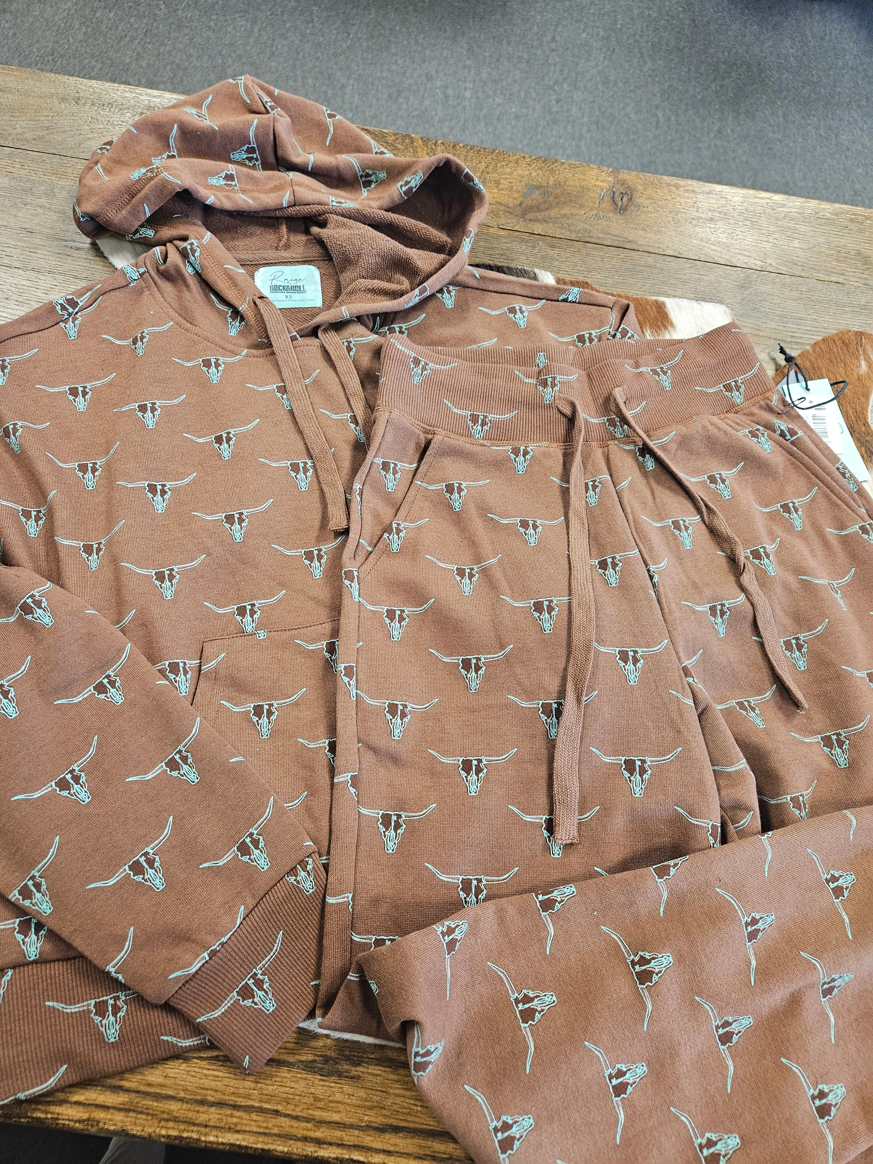 ROCK & ROLL STEER PRINT BROWN HOODY