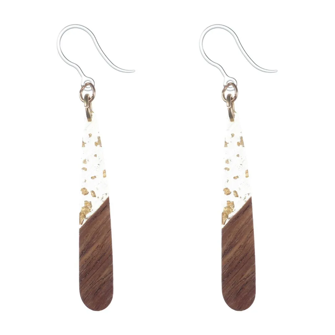 Rounded Wooden Fleck Celluloid Dangles Hypoallergenic Earrings for Sensitive Ears Made with Plastic Posts