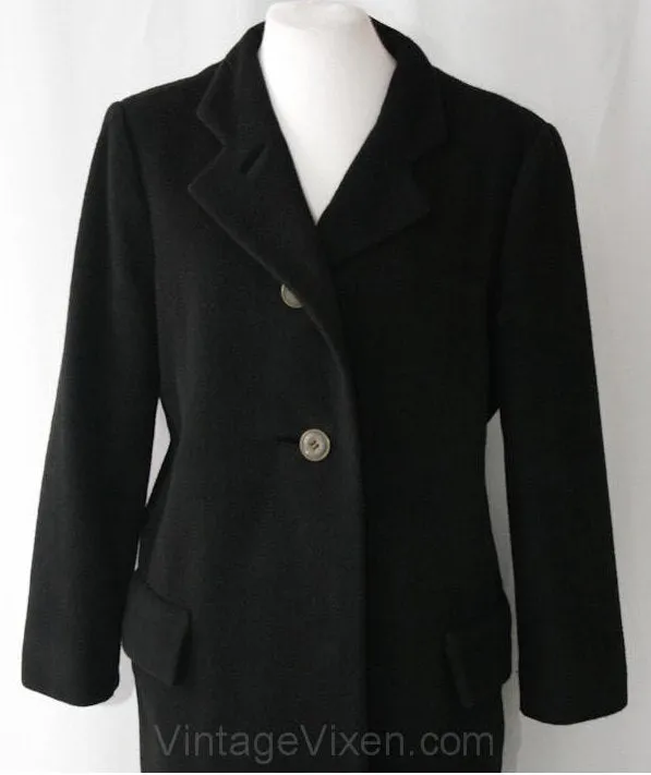 Size 12 Designer Coat - Elegant 1960s Black Winter Overcoat by Pauline Trigere - Bergdorf Goodman NYC - Gorgeous Large Classic - Bust 40
