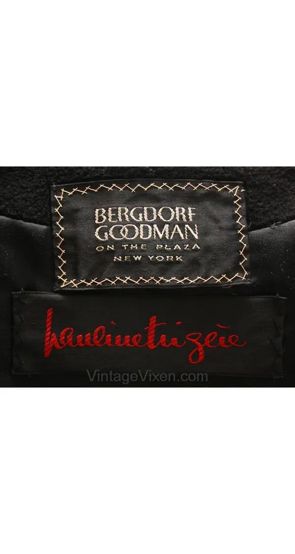 Size 12 Designer Coat - Elegant 1960s Black Winter Overcoat by Pauline Trigere - Bergdorf Goodman NYC - Gorgeous Large Classic - Bust 40