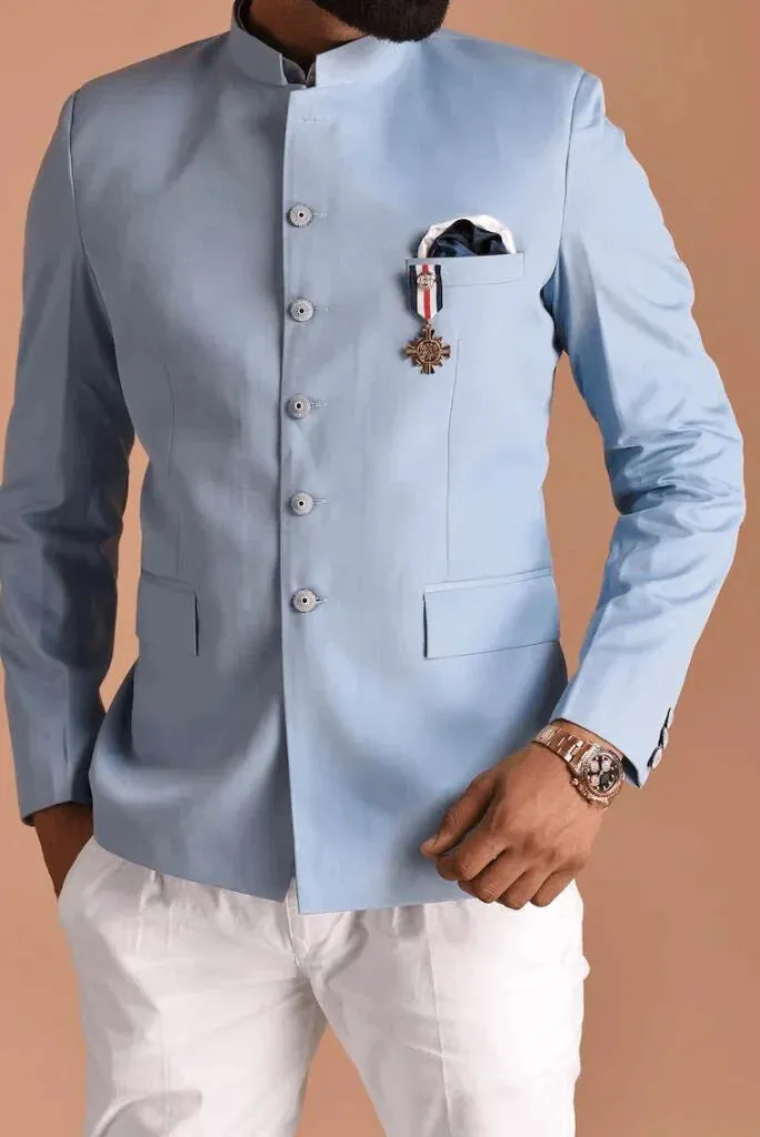 Sky blue jodhpuri wedding suit for men