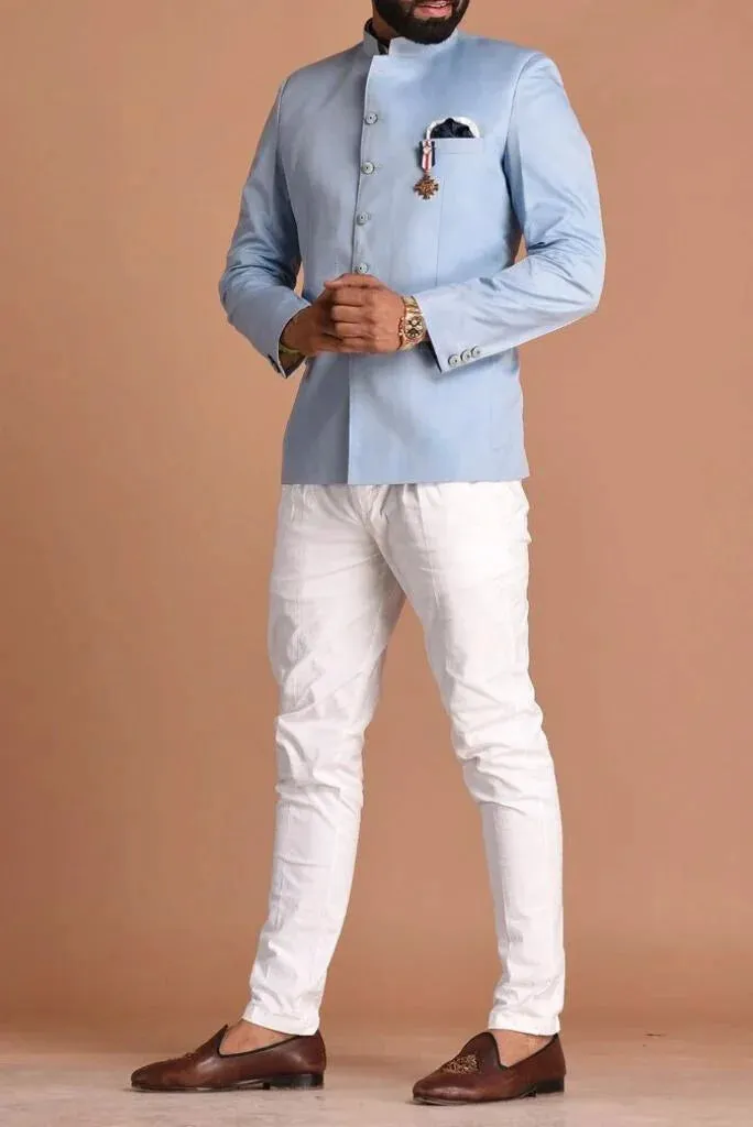 Sky blue jodhpuri wedding suit for men