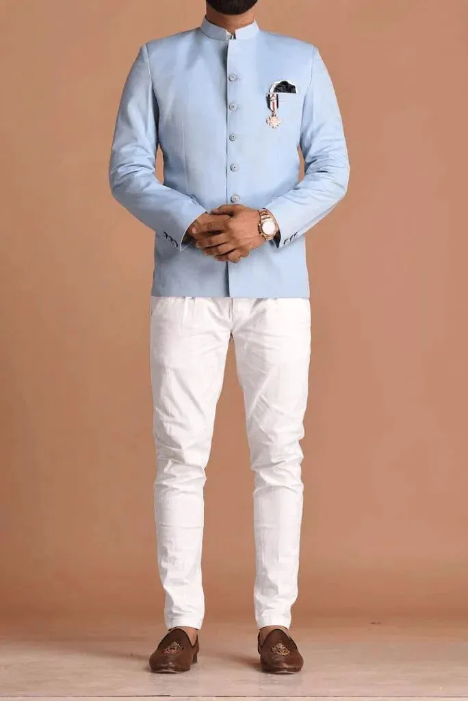 Sky blue jodhpuri wedding suit for men