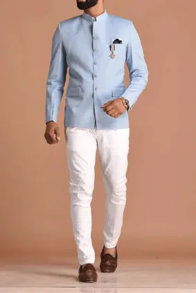 Sky blue jodhpuri wedding suit for men