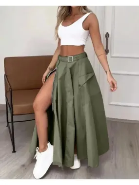 UAKISS  -  Elegant Skirts for Women Clothing Trend 2024 Casual Spring Autumn Fashion High Waist Irregular Pockets Long Skirt Lady Workwear