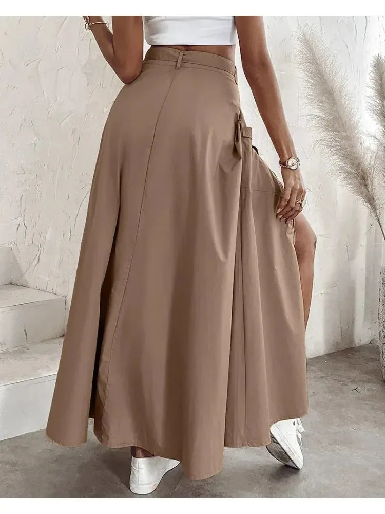UAKISS  -  Elegant Skirts for Women Clothing Trend 2024 Casual Spring Autumn Fashion High Waist Irregular Pockets Long Skirt Lady Workwear