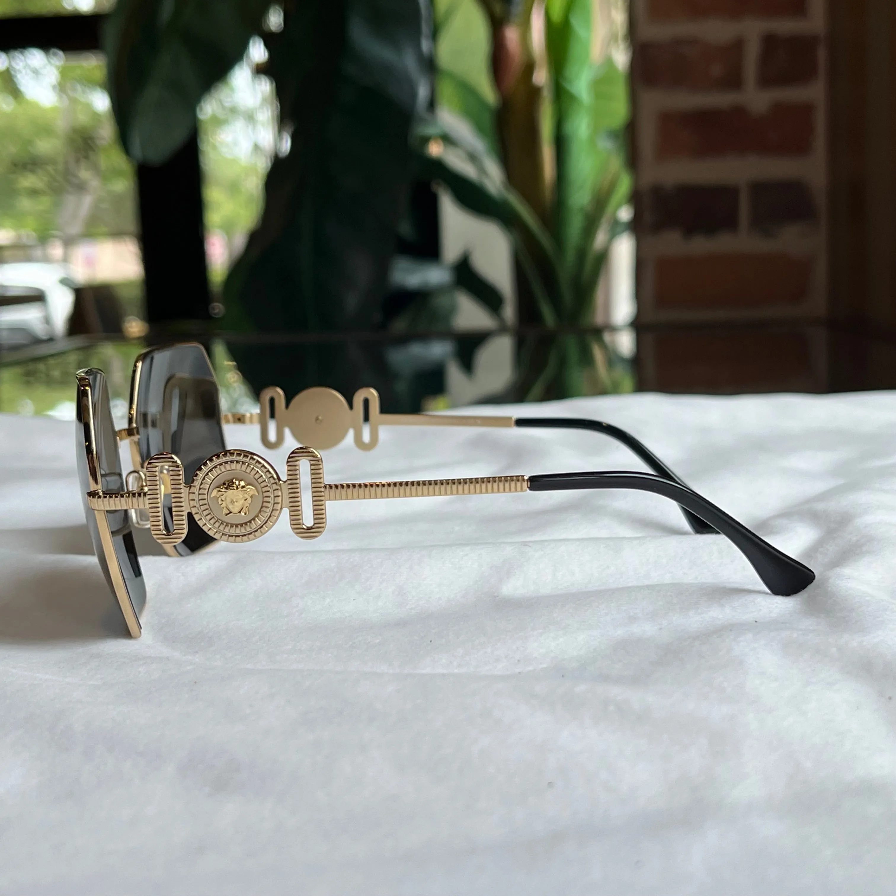 VERSACE MOD2248 Black Gold Medusa Biggie Geometric Sunglasses