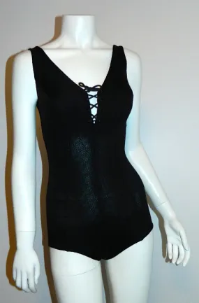 vintage 1950s black Cole of California swim bathing suit Pin Up corset front XS