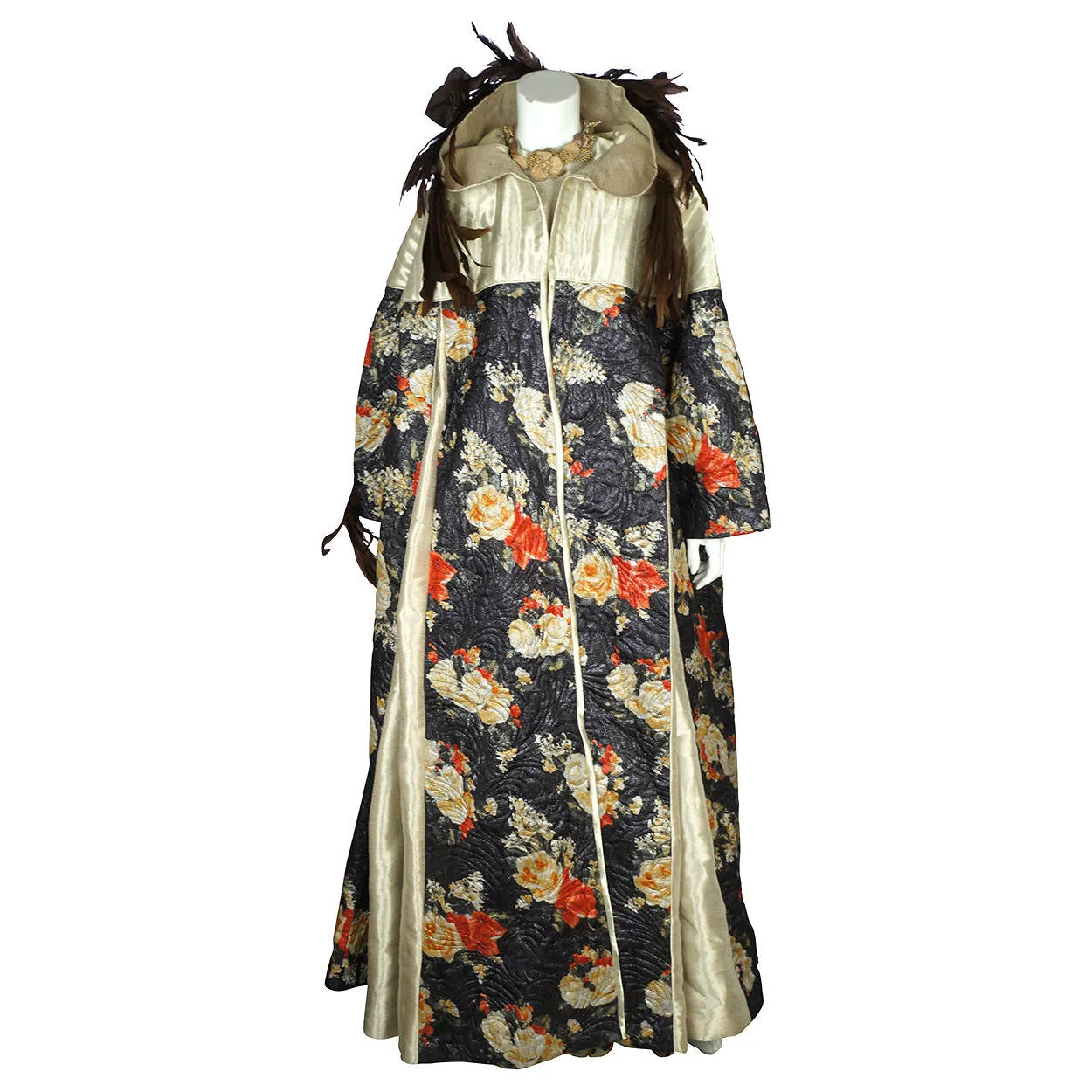 Vintage Carnival of Venice Ball Gown Dress with Hooded Coat Exceptional Fabric M