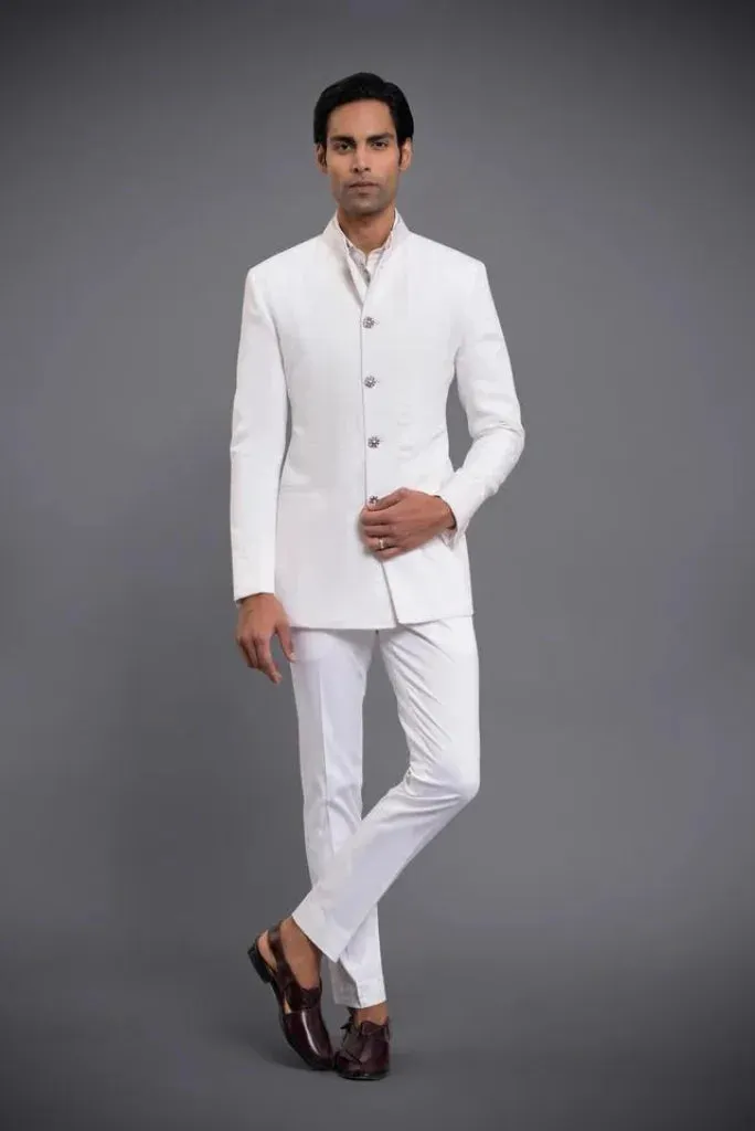 Wedding Special White Bandhgala Jodhpuri Suit, Elegant Jodhpuri Suit for Mens