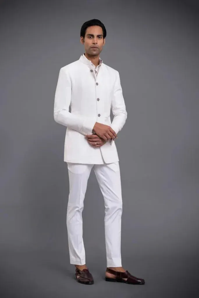 Wedding Special White Bandhgala Jodhpuri Suit, Elegant Jodhpuri Suit for Mens