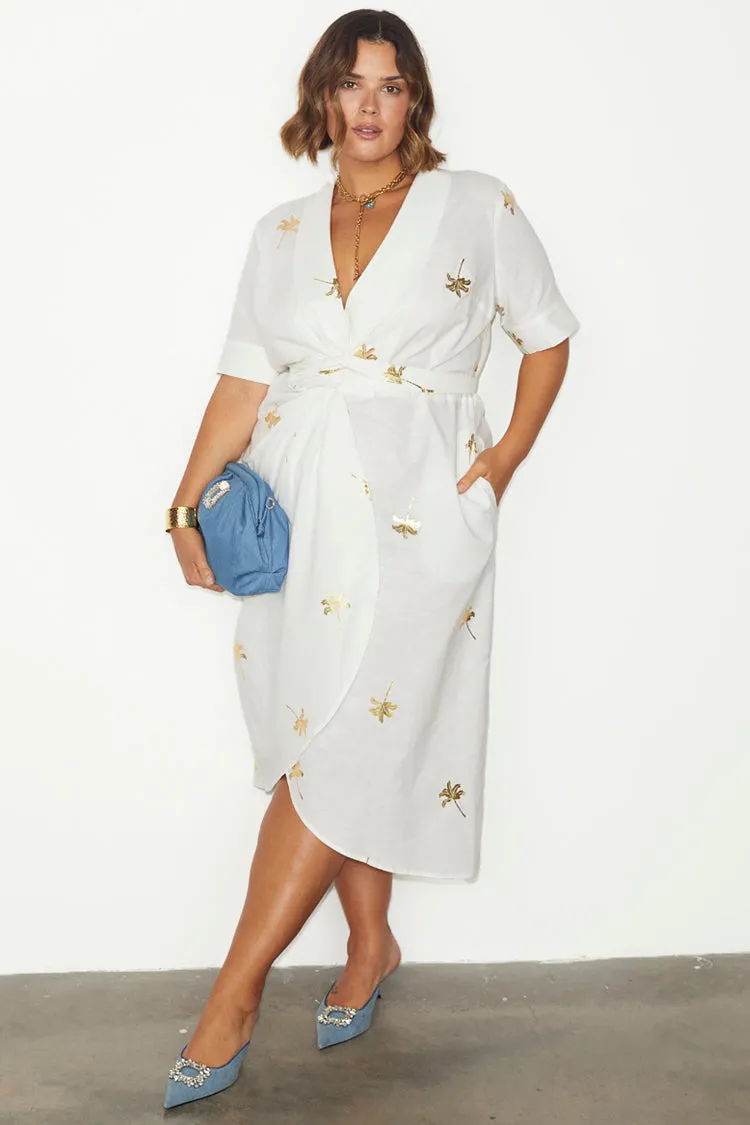 White Cotton Linen Brooklyn Dress With Gold Fleck