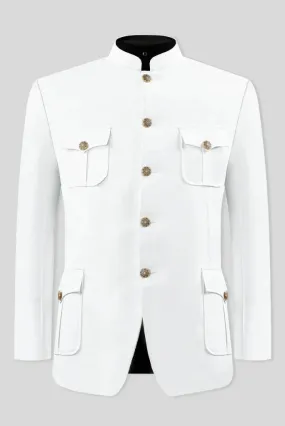White Pocket Design Jodhpuri Suit, Designer Jodhpuri Suit for Men