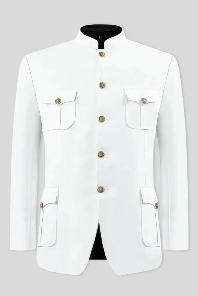 White Pocket Design Jodhpuri Suit, Designer Jodhpuri Suit for Men
