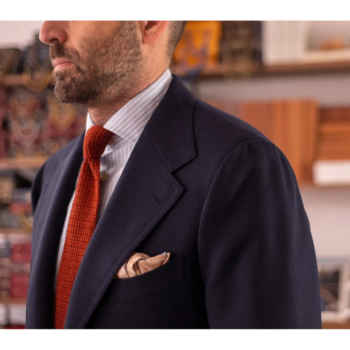 x Sartoria Carrara: Navy sport coat in Minnis Mock Leno 10/11oz