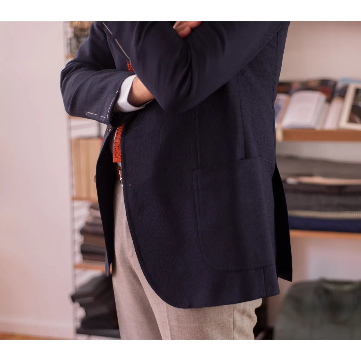 x Sartoria Carrara: Navy sport coat in Minnis Mock Leno 10/11oz