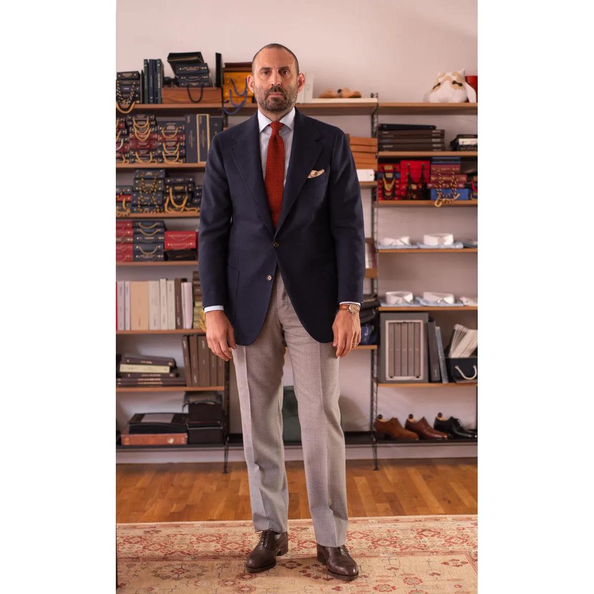 x Sartoria Carrara: Navy sport coat in Minnis Mock Leno 10/11oz