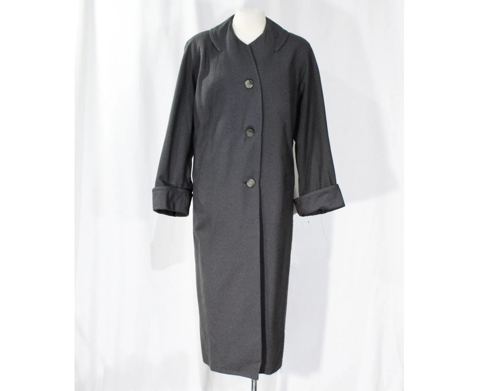 XL Gray 1950s Coat - Sophisticated Size 20 Mid Century Modern Wool Ladies Overcoat - Fall Winter Fine Quality Plus Size Outerwear - Bust 48