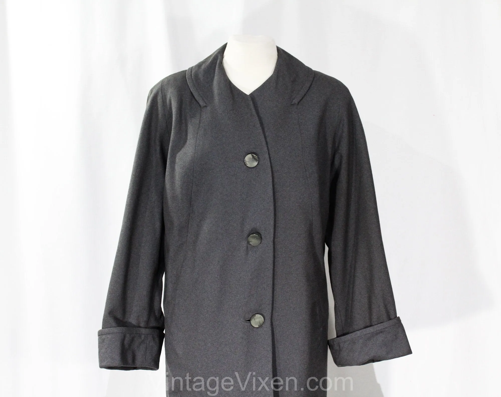 XL Gray 1950s Coat - Sophisticated Size 20 Mid Century Modern Wool Ladies Overcoat - Fall Winter Fine Quality Plus Size Outerwear - Bust 48